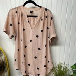Worthington pink & black polka dot blouse Medium
